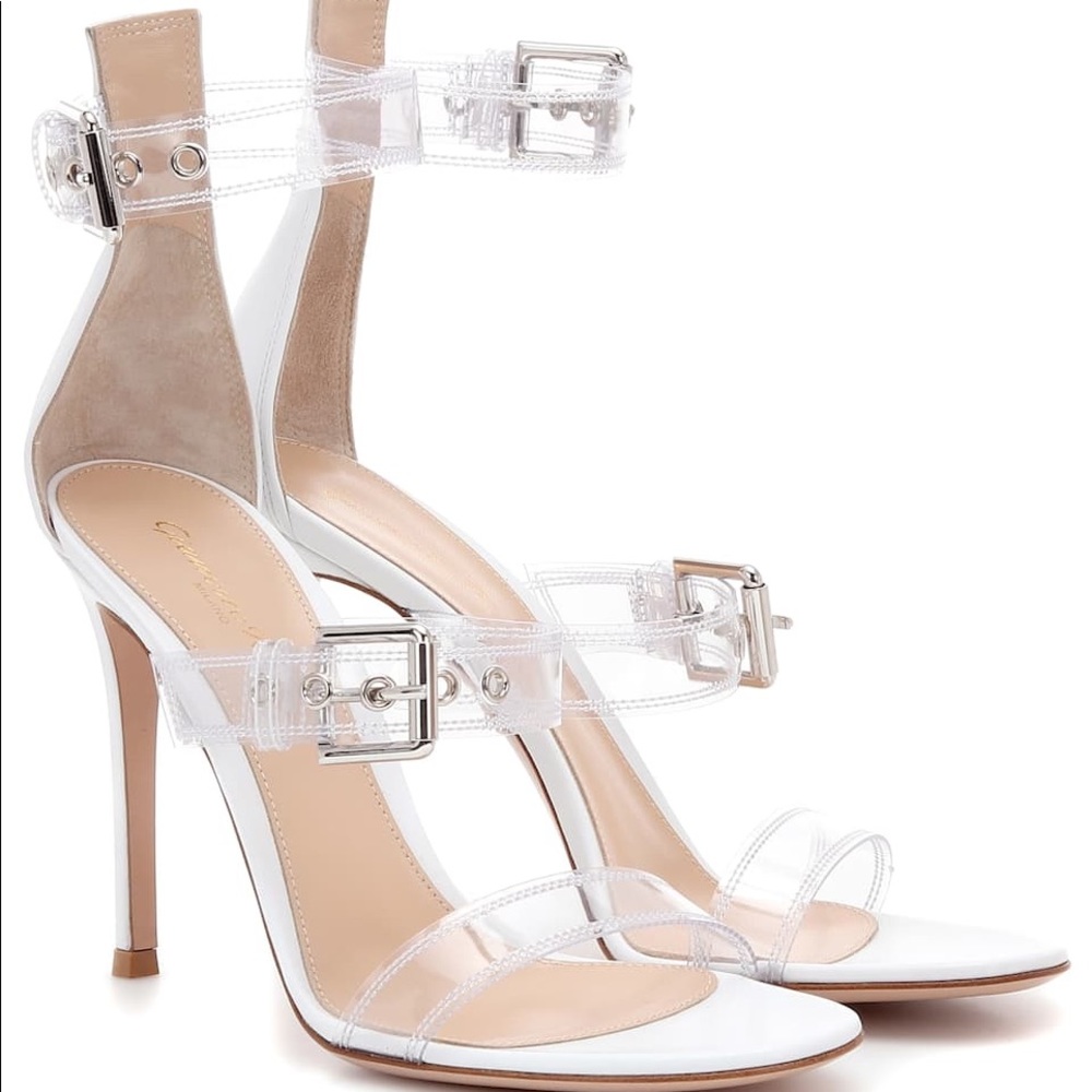 NIB Gianvito Rossi White PVC Ankle Sandal Heel 38